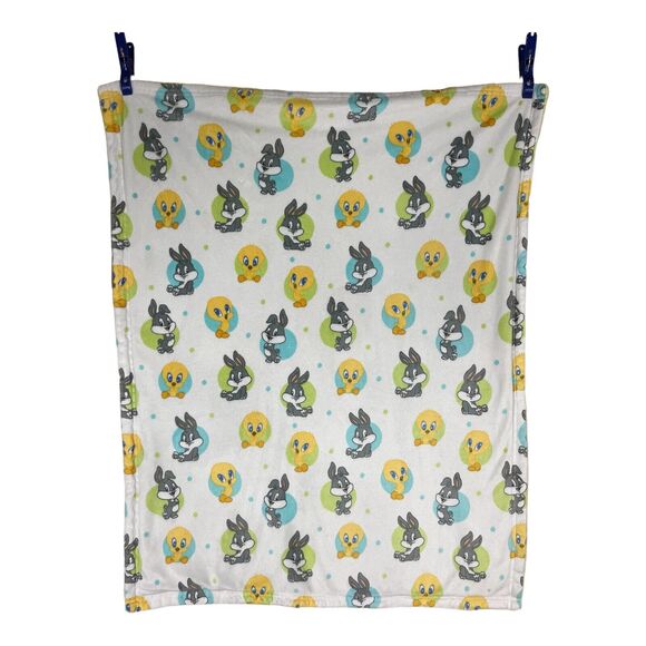 Looney Toons Baby Blanket Bugs Bunny Tweety Bird Green Blue Circles - Picture 1 of 8